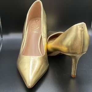 Sam Edelman Metallic Gold Pointed-Toe Mid Heel Pumps